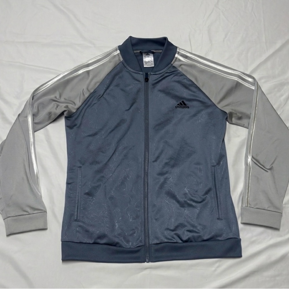 Adidas Blue & Gray Floral Rose Print Track Jacket - Size Large